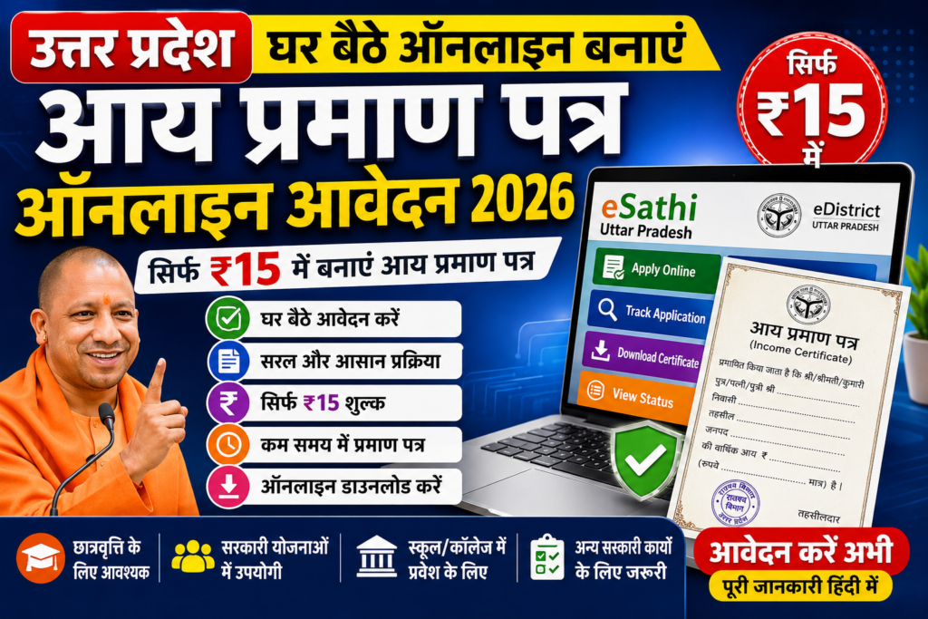 UP आय प्रमाण पत्र ऑनलाइन आवेदन 2026 सिर्फ ₹15 में