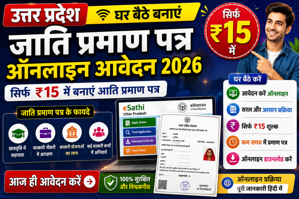 UP जाति प्रमाण पत्र ऑनलाइन आवेदन 2026 सिर्फ ₹15 में