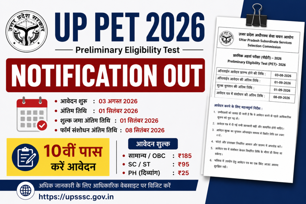 UPSSSC PET Online Form 2026 Apply Online